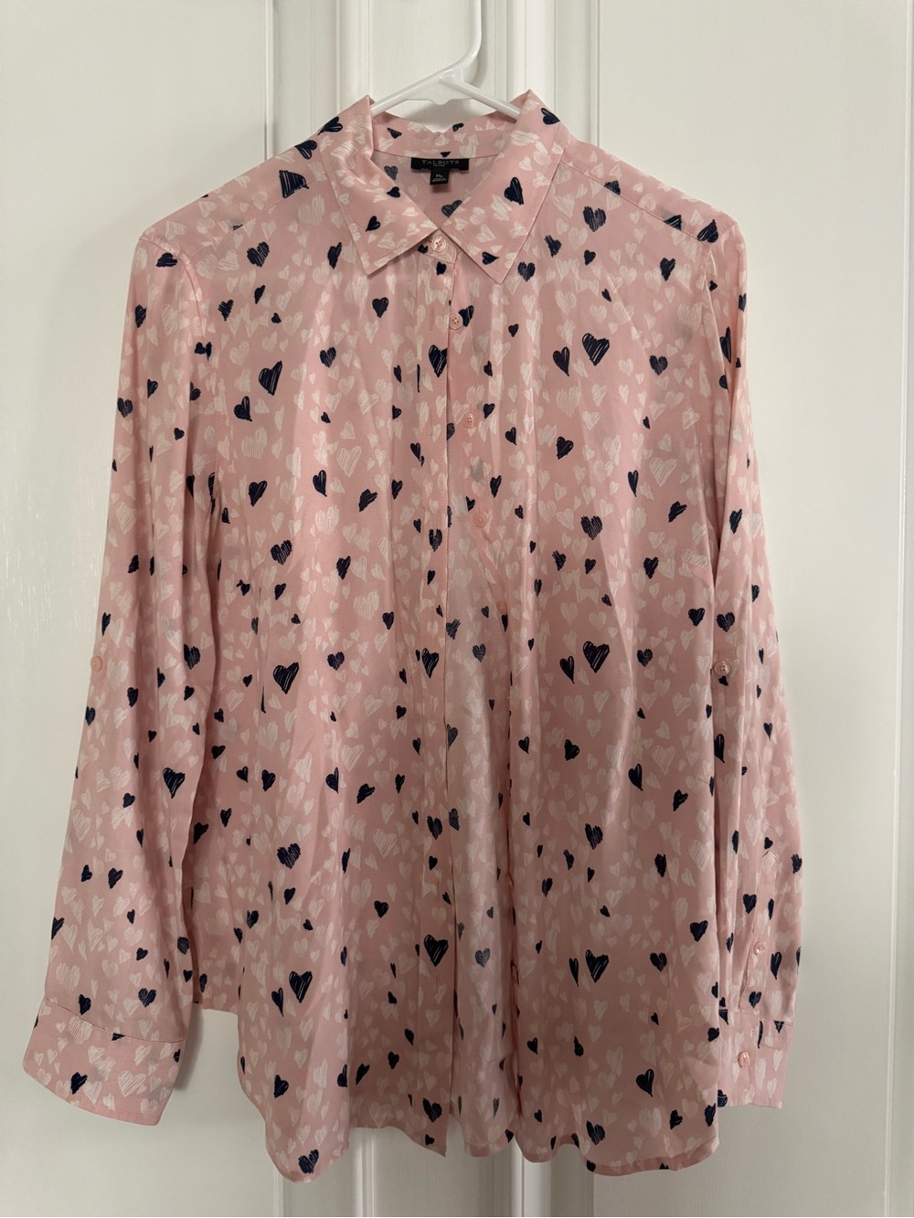 Talbots Pink Blouse with Navy Heart Print